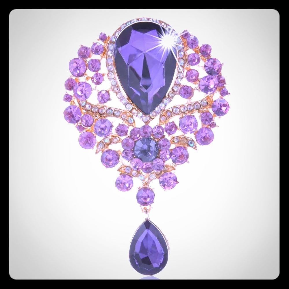 AMETHYST AND CLEAR RHINESTONE BROOCH